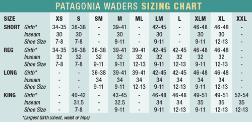 Fishing Waders Size Chart